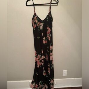 2000’s Maxi Floral Rose Dress Black Pink